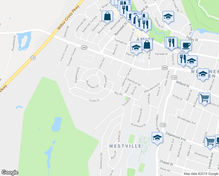 map of restaurants, bars, coffee shops, grocery stores, and more near 35 Curtis Drive in New Haven