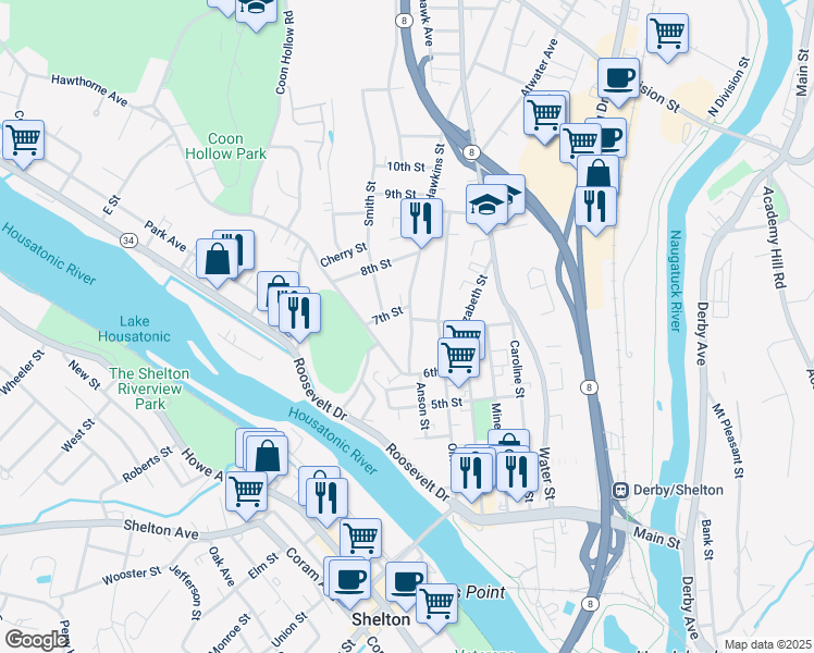 map of restaurants, bars, coffee shops, grocery stores, and more near 52 Hawkins Street in Derby