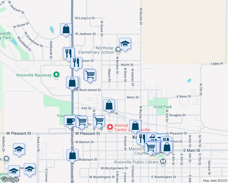 map of restaurants, bars, coffee shops, grocery stores, and more near 506 West Rock Island Street in Knoxville