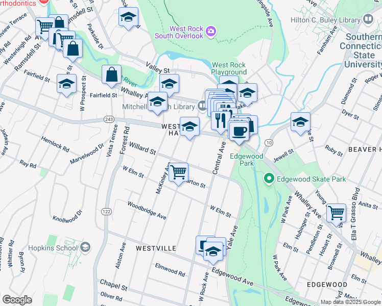 map of restaurants, bars, coffee shops, grocery stores, and more near 339 Alden Avenue in New Haven