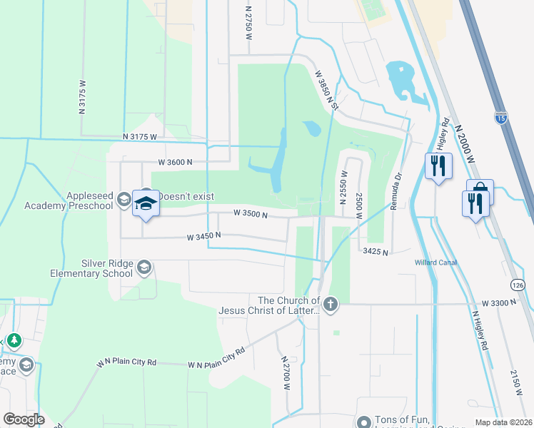 map of restaurants, bars, coffee shops, grocery stores, and more near 2731 West 3500 North in Farr West