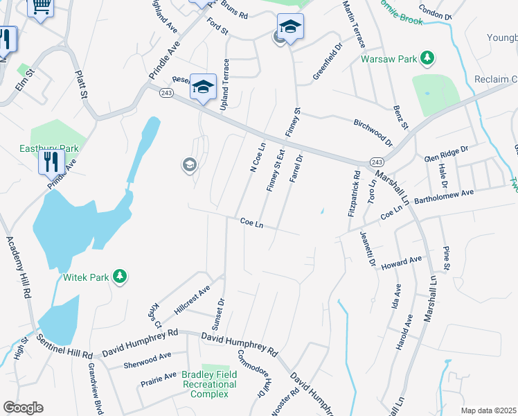 map of restaurants, bars, coffee shops, grocery stores, and more near 4 Finney Street Extension in Ansonia