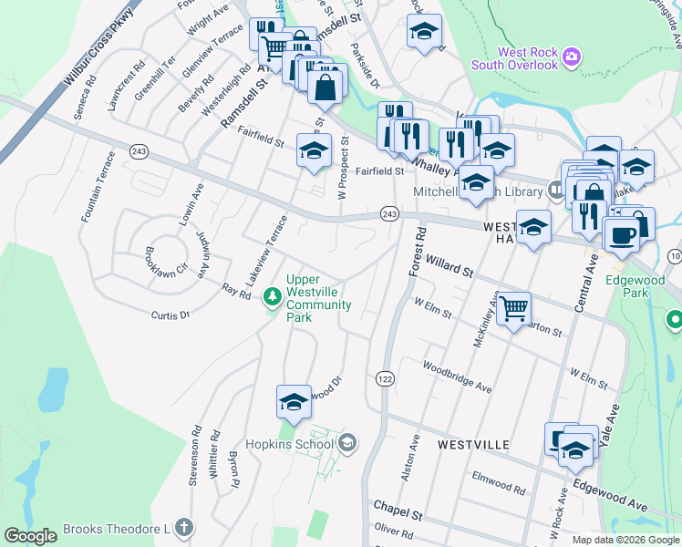 map of restaurants, bars, coffee shops, grocery stores, and more near 5 Hemlock Road in New Haven