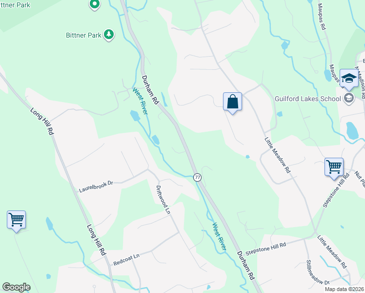 map of restaurants, bars, coffee shops, grocery stores, and more near 1092 Durham Road in Guilford