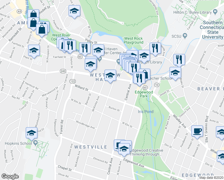 map of restaurants, bars, coffee shops, grocery stores, and more near 339 Alden Avenue in New Haven