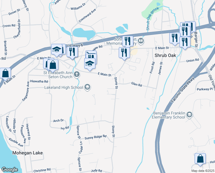 map of restaurants, bars, coffee shops, grocery stores, and more near 1290 Line Avenue in Mohegan Lake