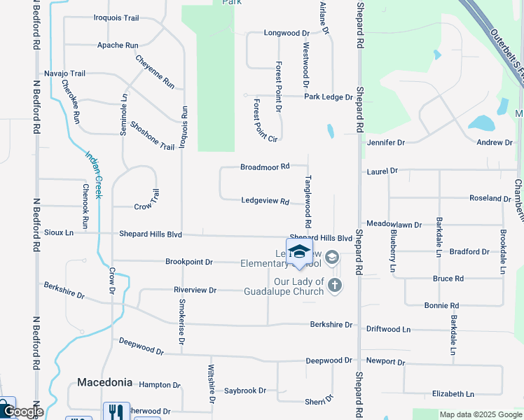 map of restaurants, bars, coffee shops, grocery stores, and more near 1145 Shepard Hills Boulevard in Macedonia