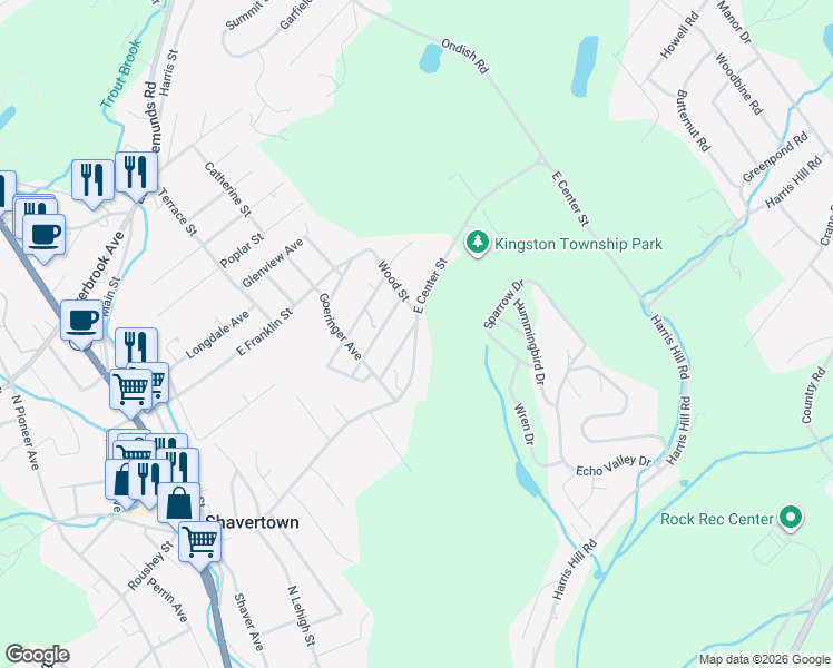 map of restaurants, bars, coffee shops, grocery stores, and more near 152 East Center Street in Shavertown