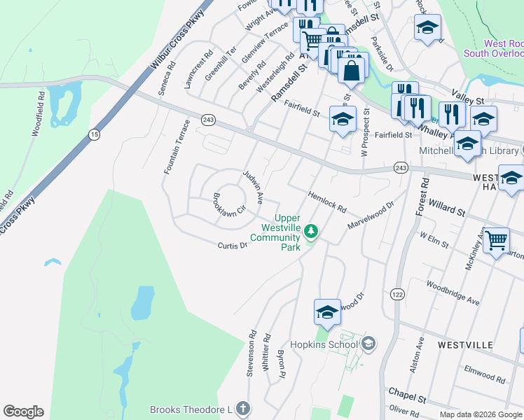 map of restaurants, bars, coffee shops, grocery stores, and more near 35 Curtis Drive in New Haven