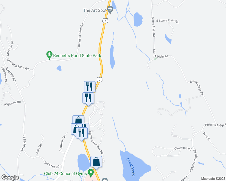 map of restaurants, bars, coffee shops, grocery stores, and more near 33 Laurel Lane in Ridgefield