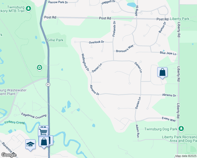 map of restaurants, bars, coffee shops, grocery stores, and more near 2773 Max Court in Twinsburg