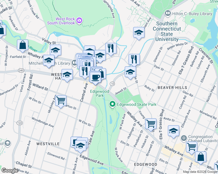map of restaurants, bars, coffee shops, grocery stores, and more near 781 Connecticut 63 in New Haven