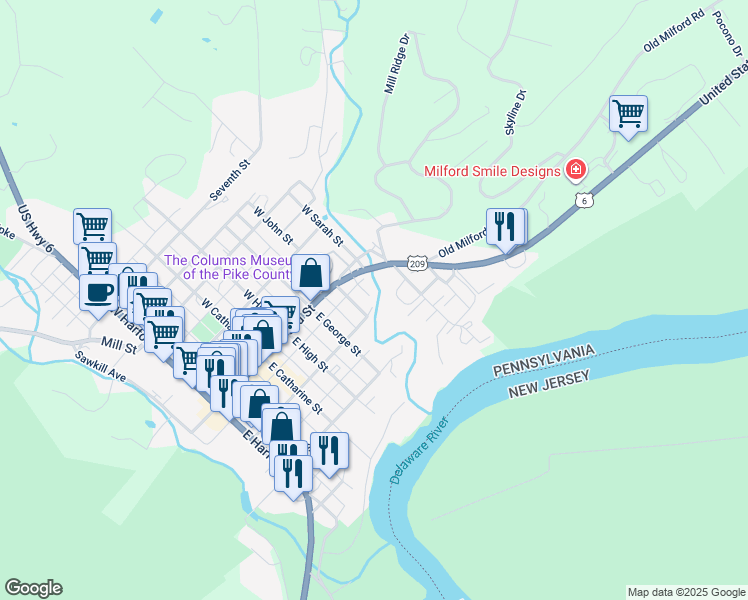 map of restaurants, bars, coffee shops, grocery stores, and more near 701 4th Street in Milford