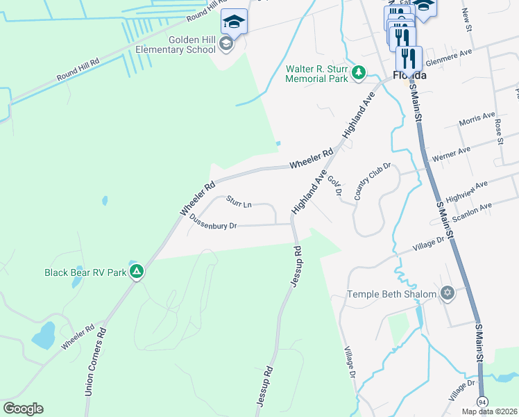 map of restaurants, bars, coffee shops, grocery stores, and more near 4 Dussenbury Drive in Florida