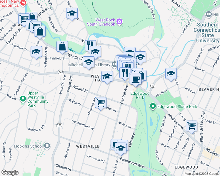 map of restaurants, bars, coffee shops, grocery stores, and more near 339 Alden Avenue in New Haven