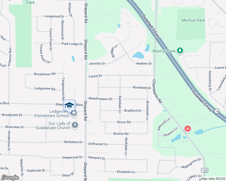 map of restaurants, bars, coffee shops, grocery stores, and more near 1421 Meadowlawn Drive in Macedonia