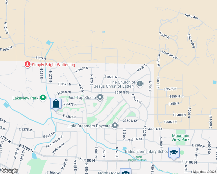 map of restaurants, bars, coffee shops, grocery stores, and more near 548 3550 North Street in Ogden