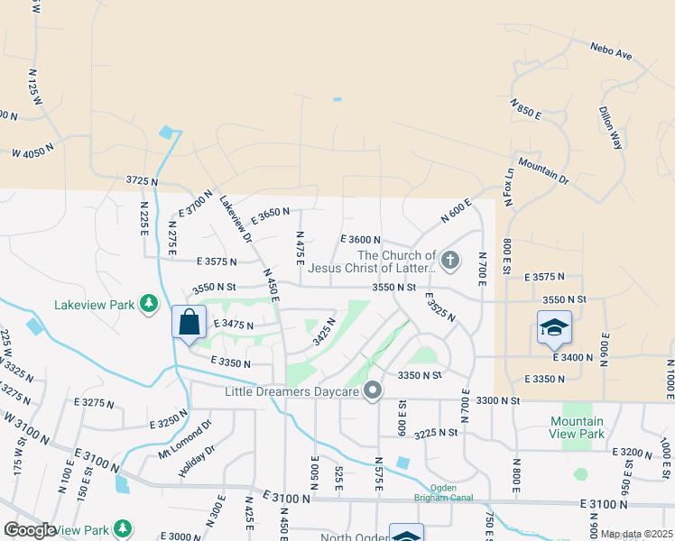 map of restaurants, bars, coffee shops, grocery stores, and more near 3568 North 500 East in North Ogden