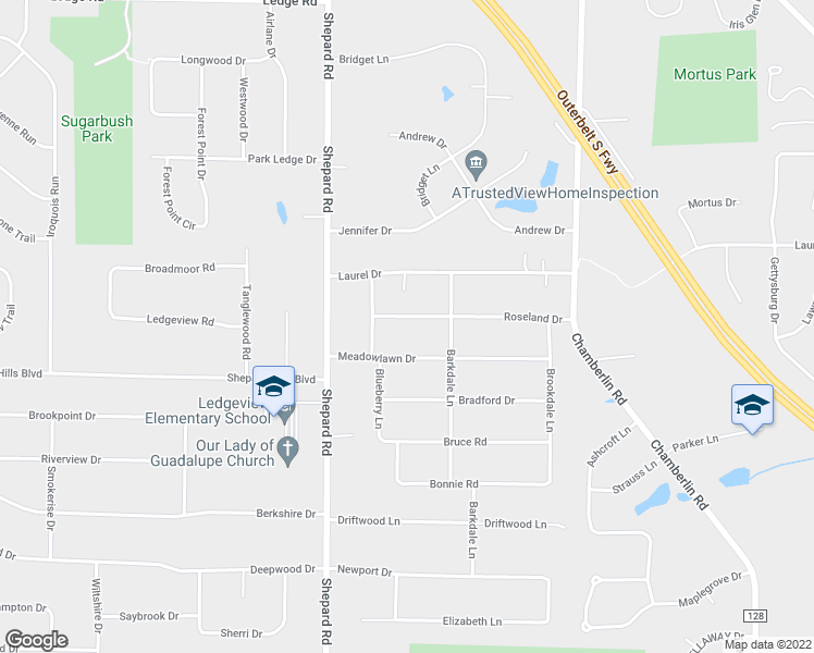 map of restaurants, bars, coffee shops, grocery stores, and more near 1372 Roseland Drive in Macedonia