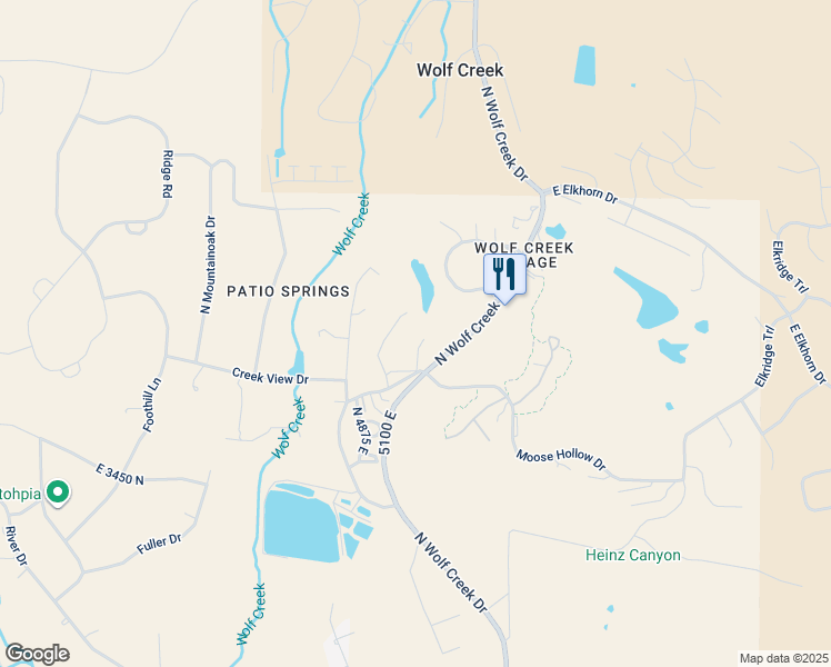 map of restaurants, bars, coffee shops, grocery stores, and more near 3615 North Wolf Creek Drive in Eden