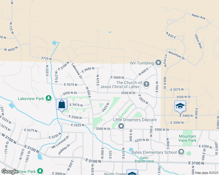 map of restaurants, bars, coffee shops, grocery stores, and more near 3568 North 500 East in North Ogden