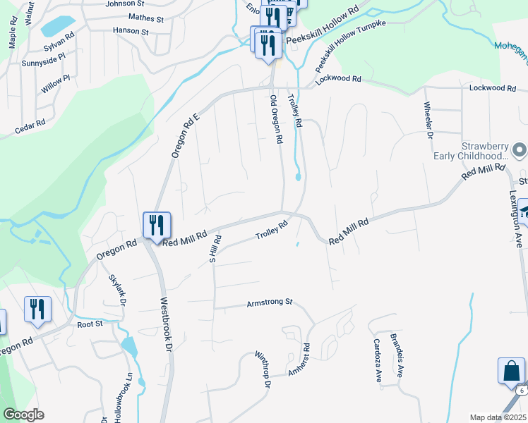map of restaurants, bars, coffee shops, grocery stores, and more near 59 Red Mill Road in Cortlandt