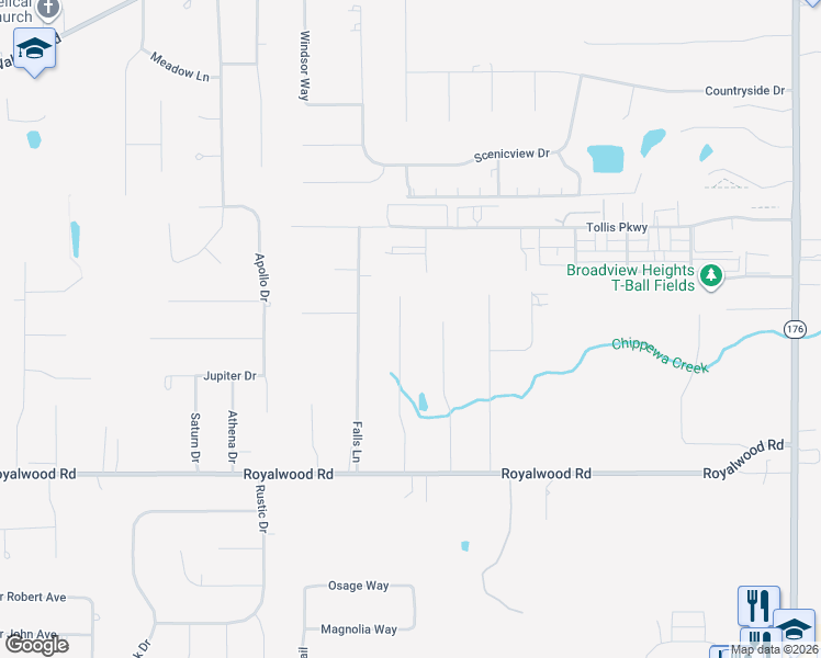 map of restaurants, bars, coffee shops, grocery stores, and more near 8848 Michaels Lane in Broadview Heights