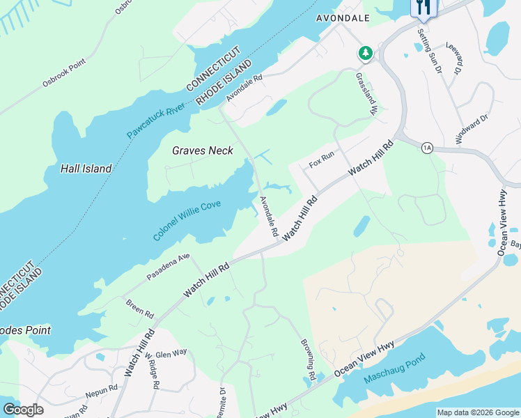 map of restaurants, bars, coffee shops, grocery stores, and more near 169 Watch Hill Road in Westerly