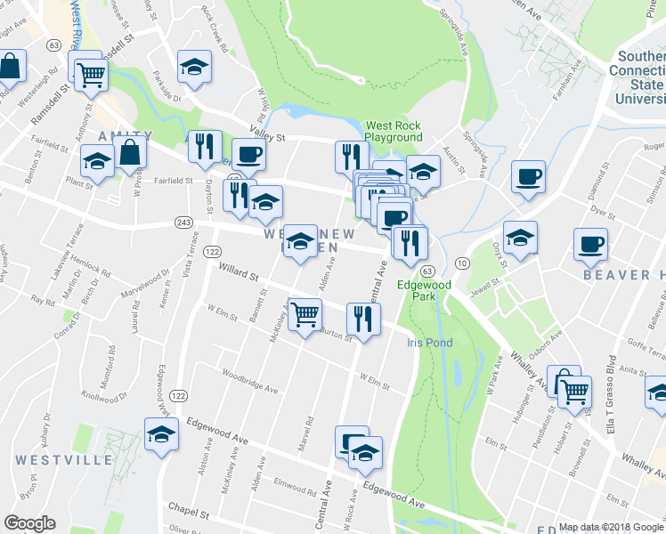 map of restaurants, bars, coffee shops, grocery stores, and more near 339 Alden Avenue in New Haven