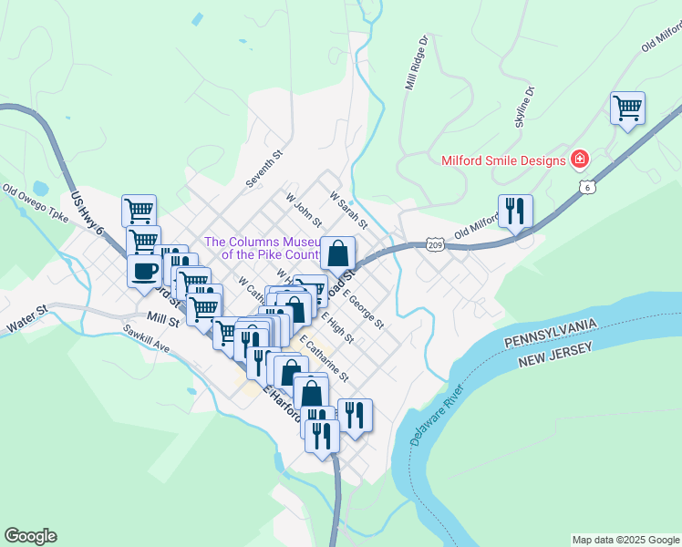 map of restaurants, bars, coffee shops, grocery stores, and more near 101 West Cherry Alley in Milford