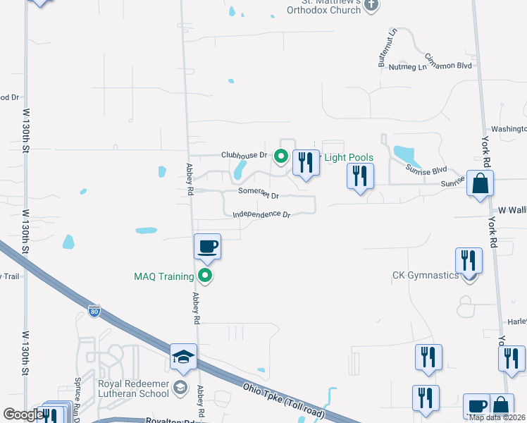 map of restaurants, bars, coffee shops, grocery stores, and more near 0 Ohio 3 in North Royalton