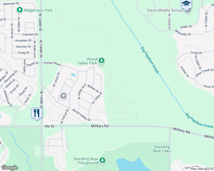 map of restaurants, bars, coffee shops, grocery stores, and more near 7403 North 139th Street in Omaha