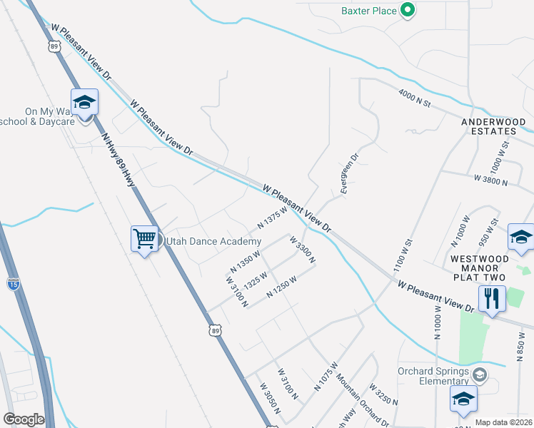 map of restaurants, bars, coffee shops, grocery stores, and more near 3287 North 1375 West in Pleasant View