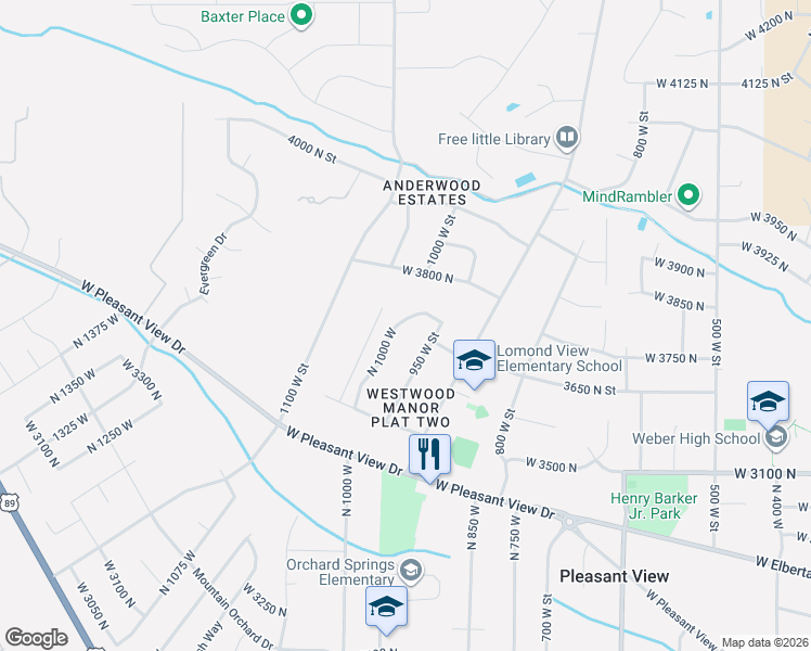 map of restaurants, bars, coffee shops, grocery stores, and more near 3654 North 1000 West in Pleasant View