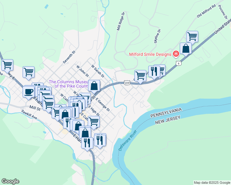 map of restaurants, bars, coffee shops, grocery stores, and more near 701 4th Street in Milford