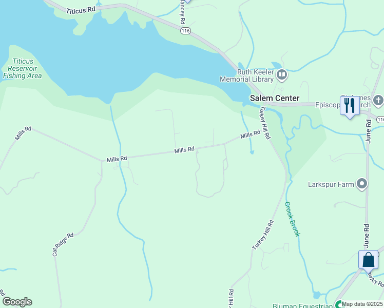 map of restaurants, bars, coffee shops, grocery stores, and more near 369 Mills Road in North Salem