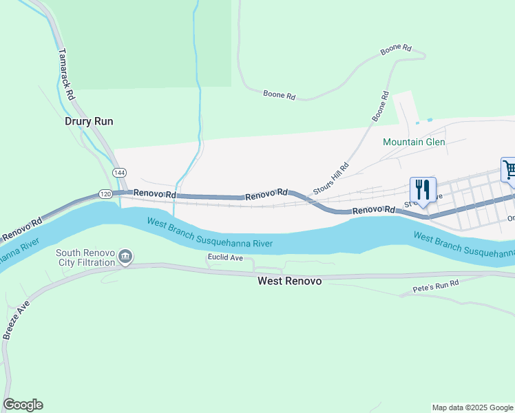 map of restaurants, bars, coffee shops, grocery stores, and more near in Renovo