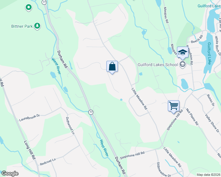 map of restaurants, bars, coffee shops, grocery stores, and more near 99 Bunker Hill Road in Guilford