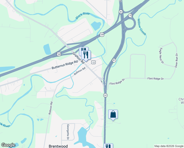 map of restaurants, bars, coffee shops, grocery stores, and more near 2103 Grafton Road in Grafton