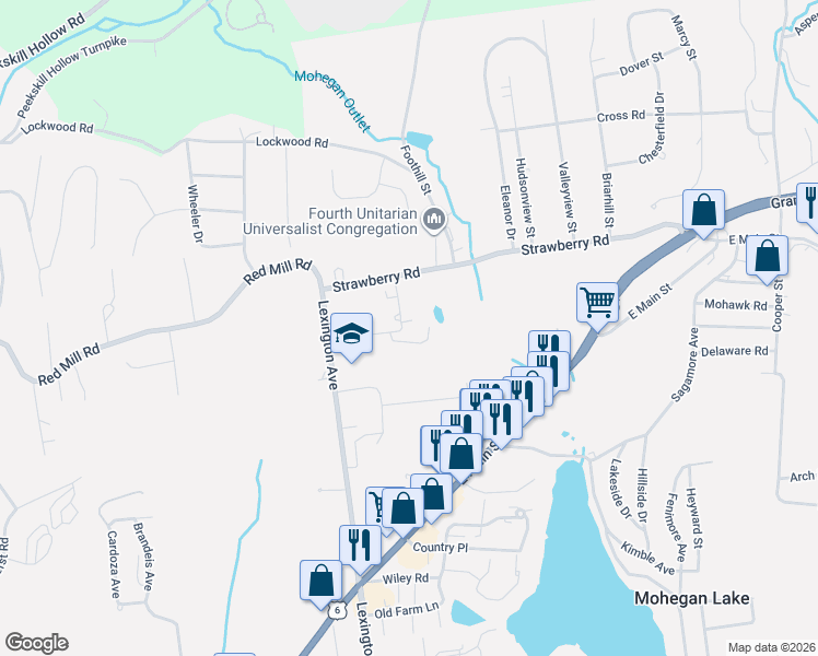 map of restaurants, bars, coffee shops, grocery stores, and more near 1673-1799 Strawberry Road in Cortlandt