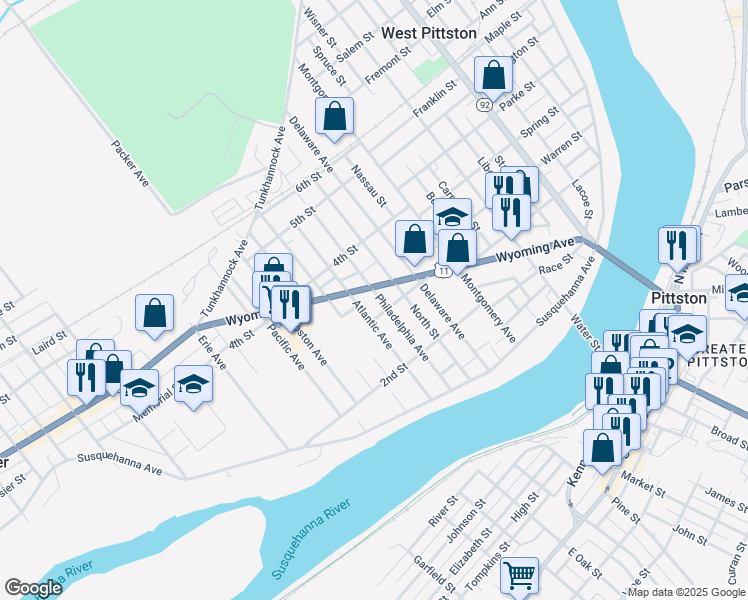 map of restaurants, bars, coffee shops, grocery stores, and more near 236 Atlantic Avenue in Luzerne County