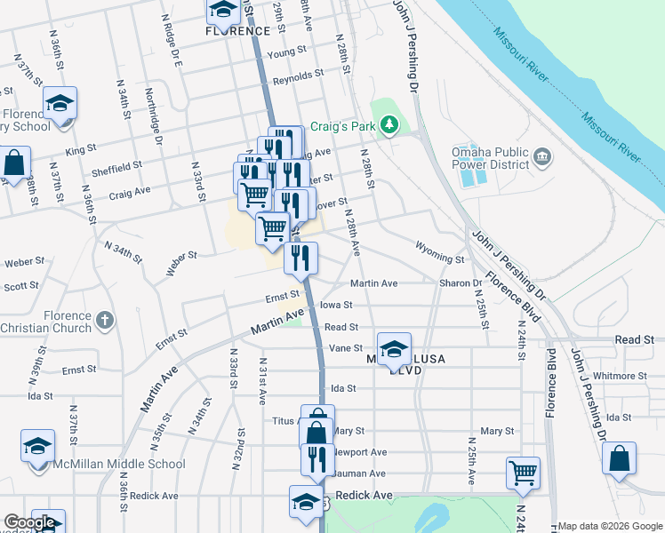 map of restaurants, bars, coffee shops, grocery stores, and more near 2928 Scott Street in Omaha