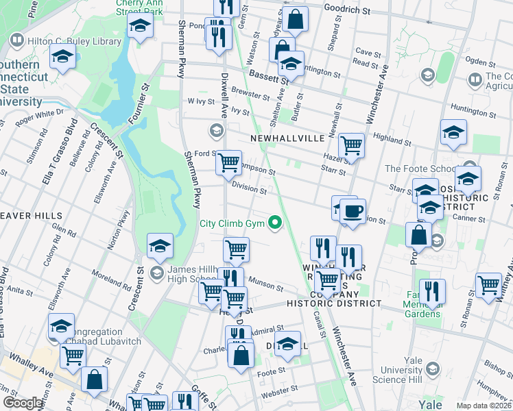 map of restaurants, bars, coffee shops, grocery stores, and more near 143 Shelton Avenue in New Haven