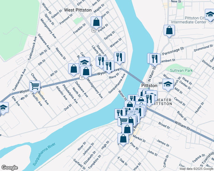 map of restaurants, bars, coffee shops, grocery stores, and more near 16 Luzerne Avenue in Luzerne County