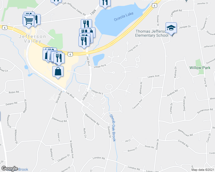 map of restaurants, bars, coffee shops, grocery stores, and more near 51 Jefferson Oval in Yorktown Heights