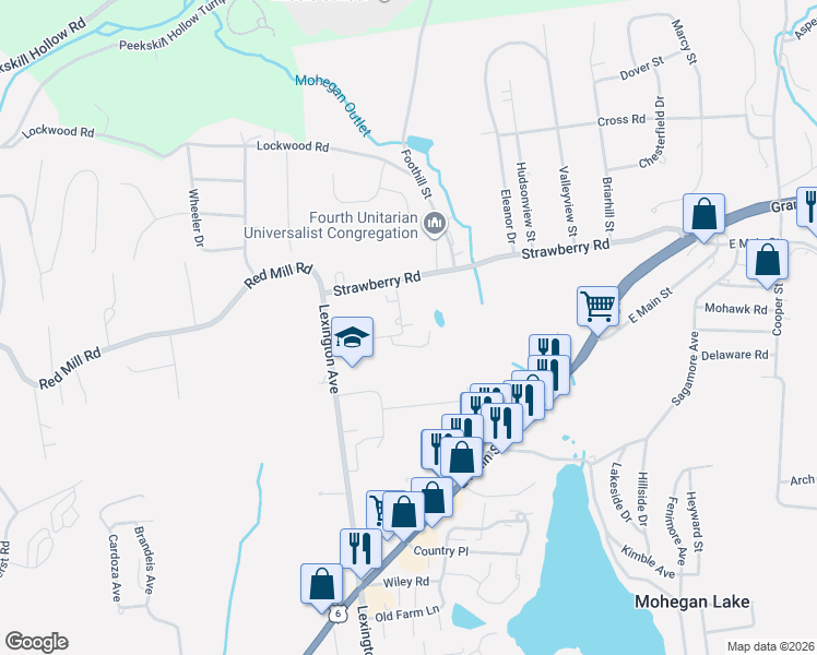 map of restaurants, bars, coffee shops, grocery stores, and more near 1673-1799 Strawberry Road in Cortlandt