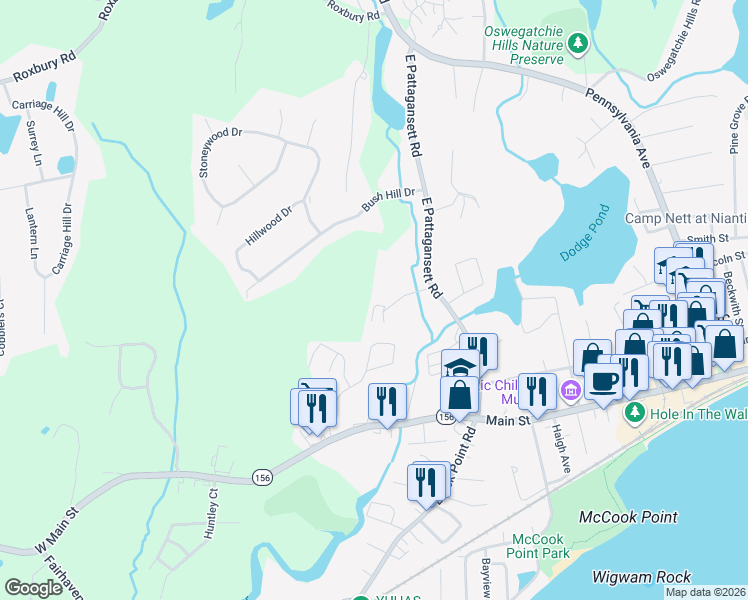 map of restaurants, bars, coffee shops, grocery stores, and more near 19 Brook Road in East Lyme