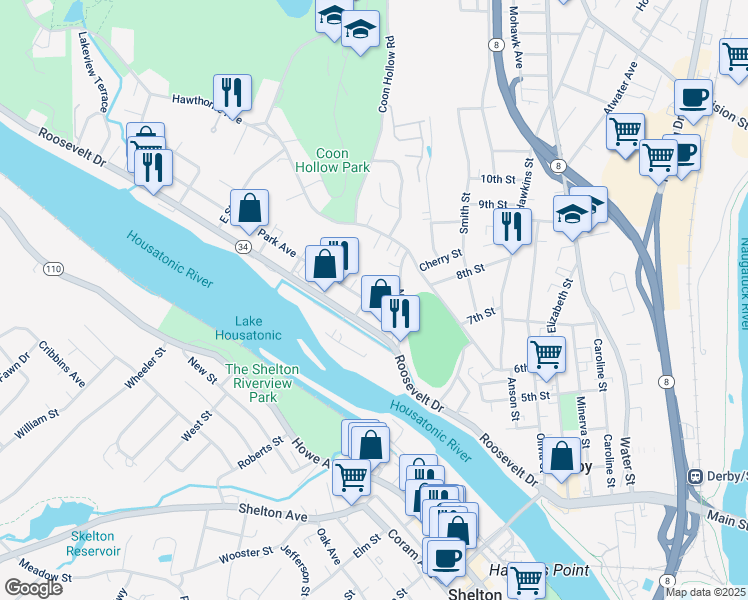 map of restaurants, bars, coffee shops, grocery stores, and more near 37-39 Park Avenue in Derby