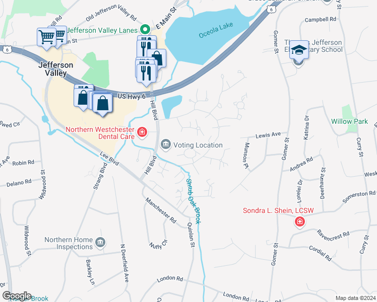 map of restaurants, bars, coffee shops, grocery stores, and more near 51 Jefferson Oval in Yorktown Heights