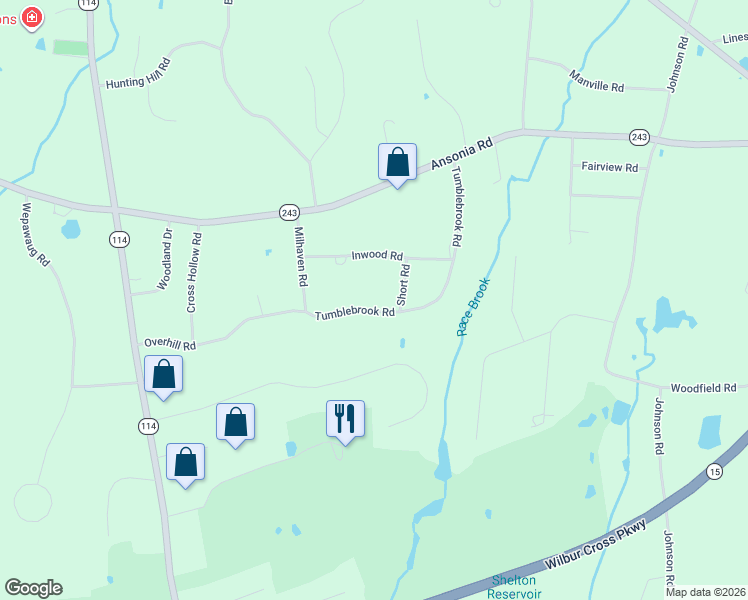 map of restaurants, bars, coffee shops, grocery stores, and more near 50 Tumblebrook Road in Woodbridge